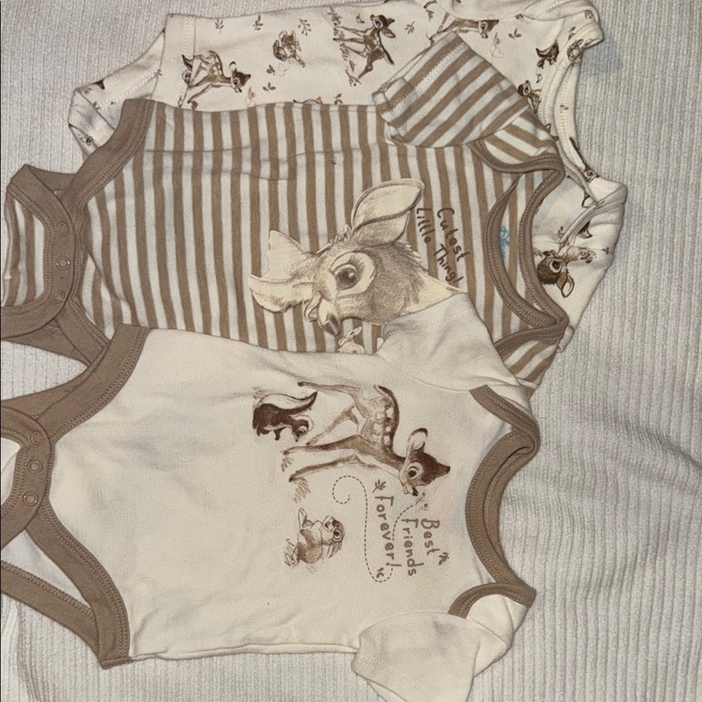 Disney Baby Neutral Bambi Print One-Piece Bodysuits - Brown & White
